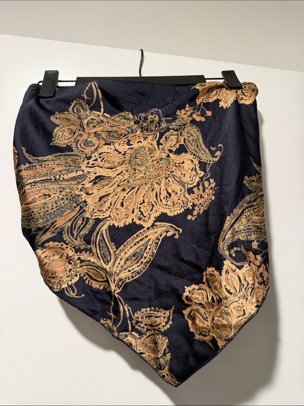 Bluivy Navy Handkerchief Hem Skirt with Tan Floral Jacquard